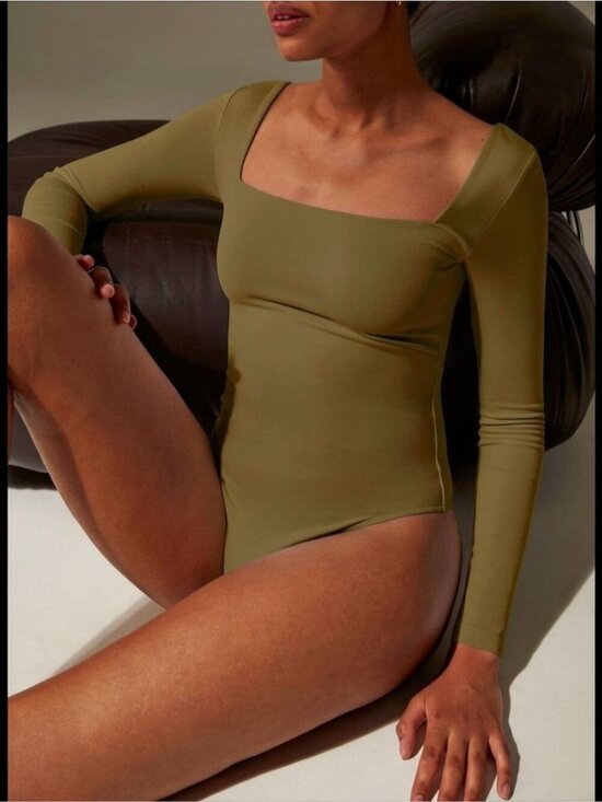 Babaton Tops - BABATON Aritzia Contour Squareneck Longsleeve Thong Bodysuit Small Fen Green